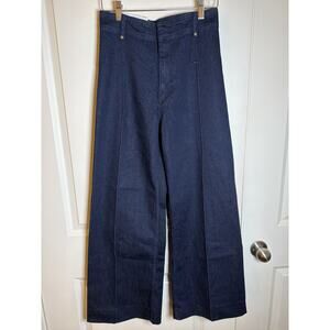Zara Navy High-Rise Wide-Leg Dress Pants with Center Seam Detail size 4